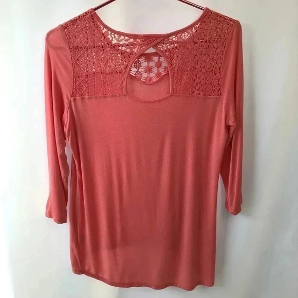 Pink Rose Pink Long Sl Hi Low Scoop Neck Top Med - Picture 4 of 8
